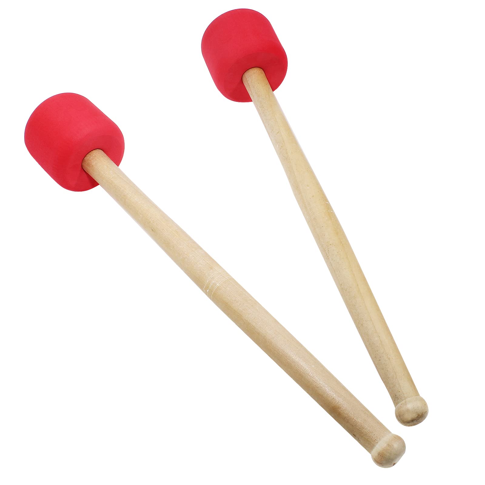 Murtenze 2Pack 12.8'' Bass Drum Mallet Drum Stick, Wool Felt Head Mallets Percussion Instrument Band Accessory (Red)